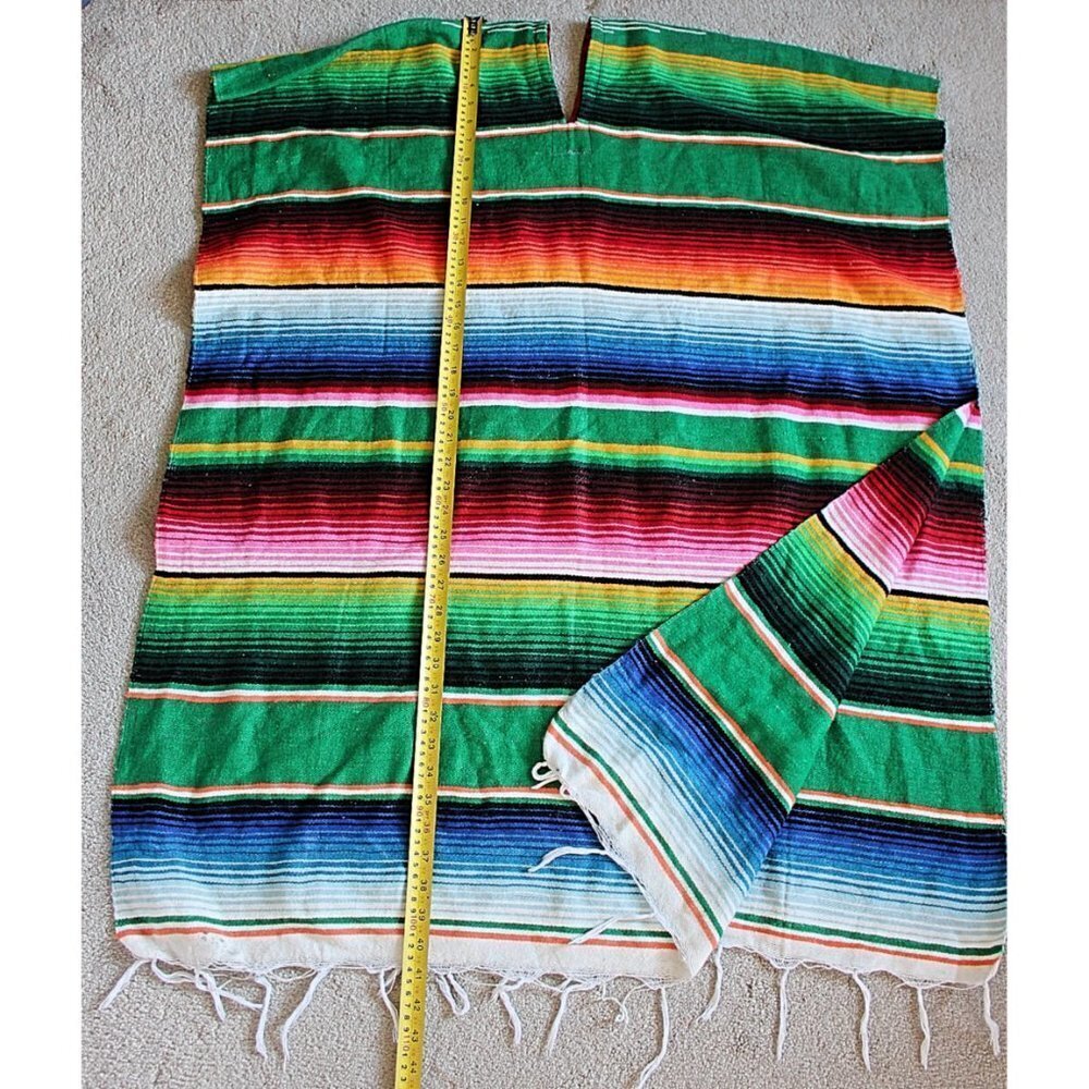 Maxi Length Mexican Serape or Blanket with Fringe - Picture 4 of 6